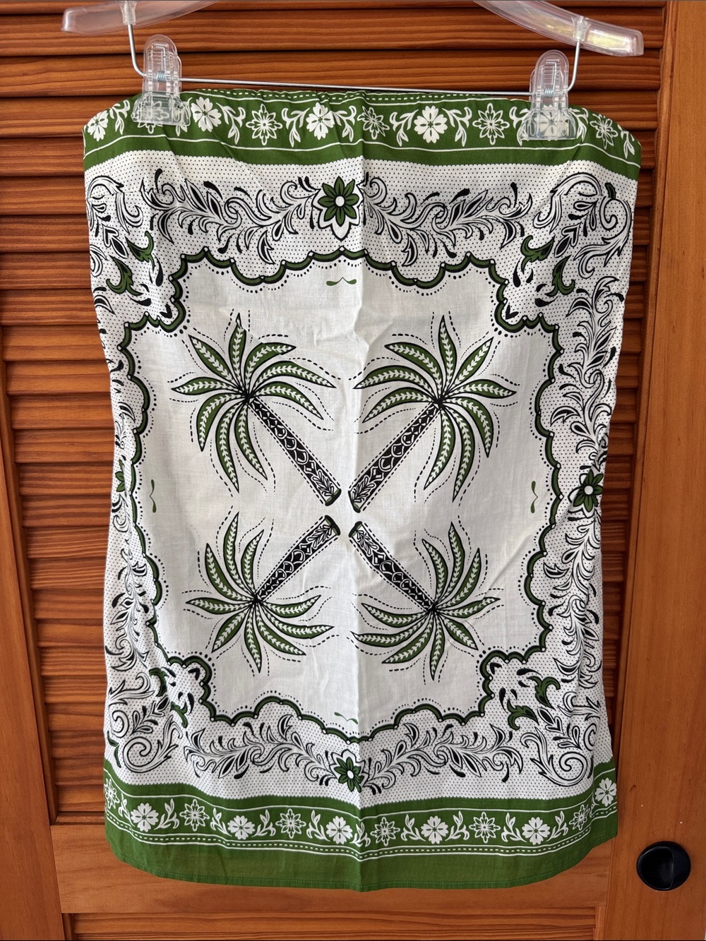 REVE DE SOLEIL Green and White Cotton Palm Print Top Dress Coverup